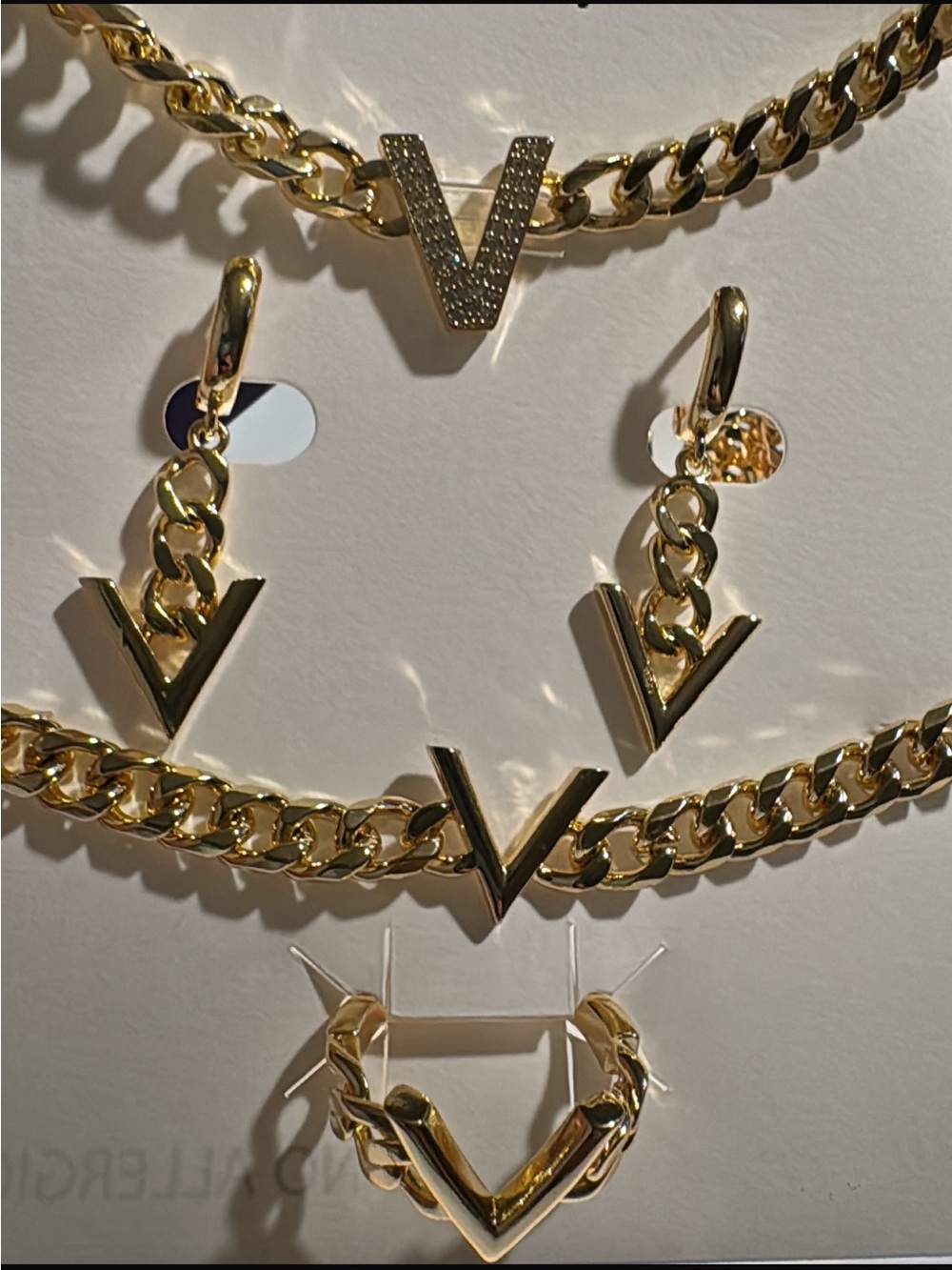 Gold V-Pendant Chain Necklace and Earring Set